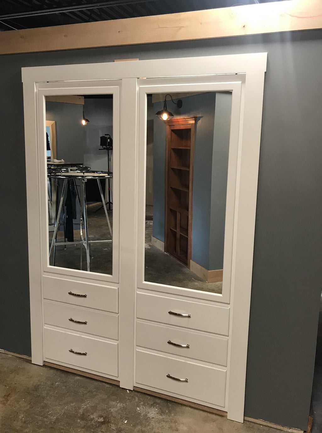 double bookcase organizer door with mirror cabinet doors