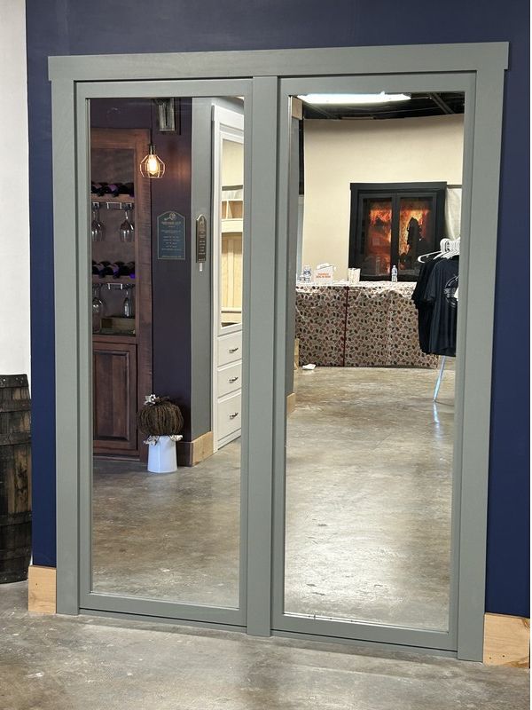 Mirror front double bookcase door dark green