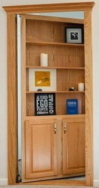 Hidden Bookcase Door 36"x 80" Red Oak Single Mount with cabinet doors - Hide-A-Way-Doors